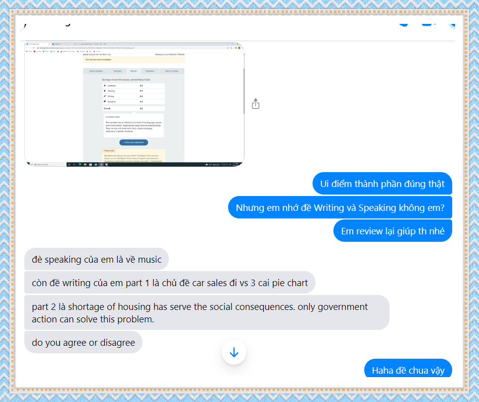 Thi thật đúng 6.0, học viên bất ngờ khi thầy đánh giá đúng từng kỹ năng